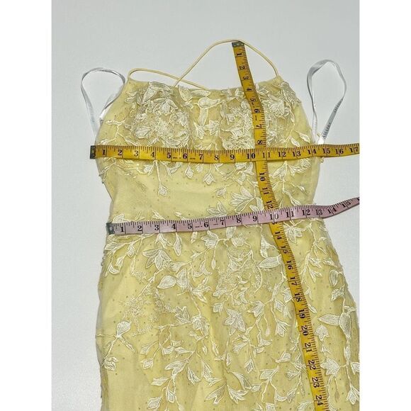 Amarra Yellow Floral Lace Applique Spaghetti Strap Formal Gown Dress Size 2 - Picture 11 of 15